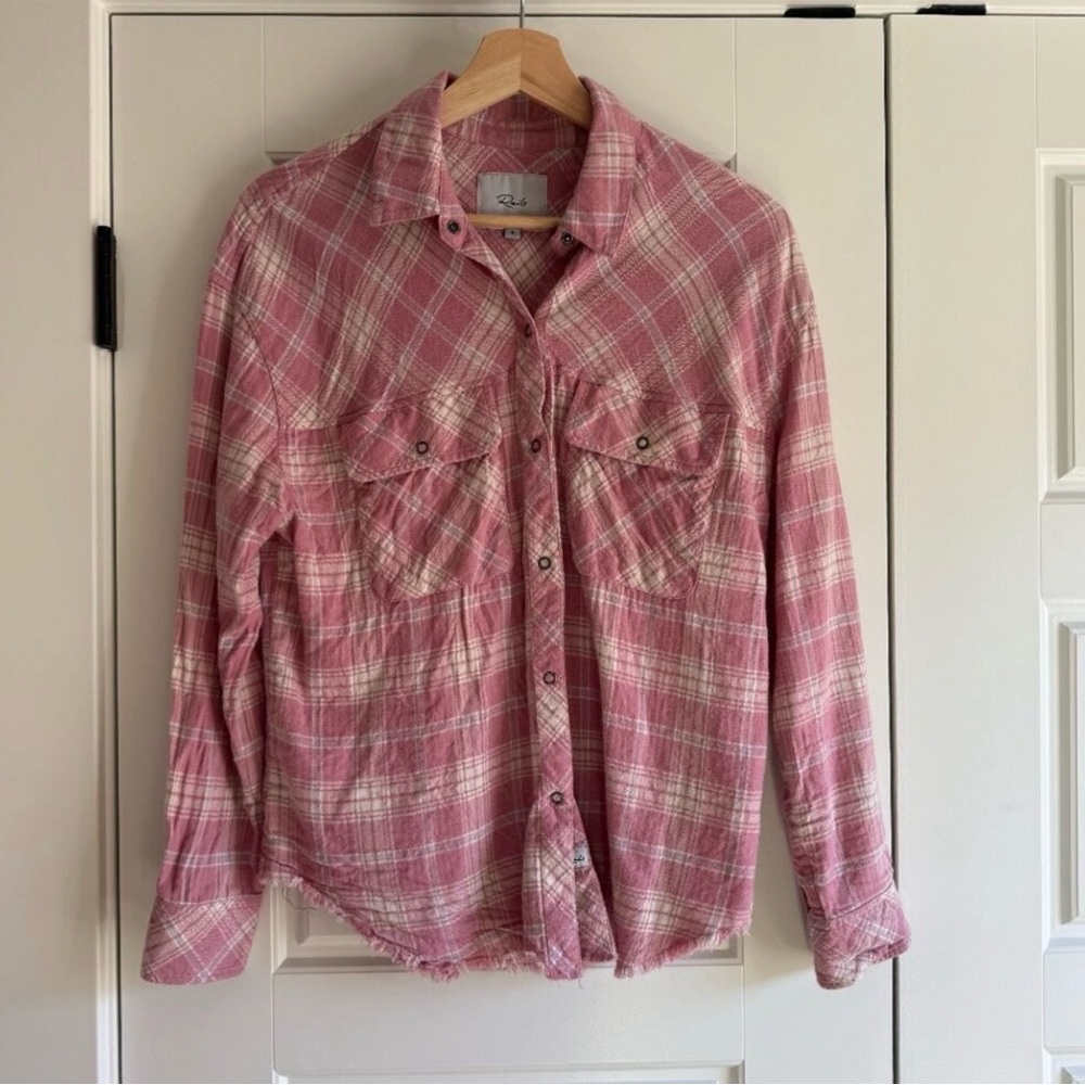 Rails Pink and White Plaid Snap Down Shirt